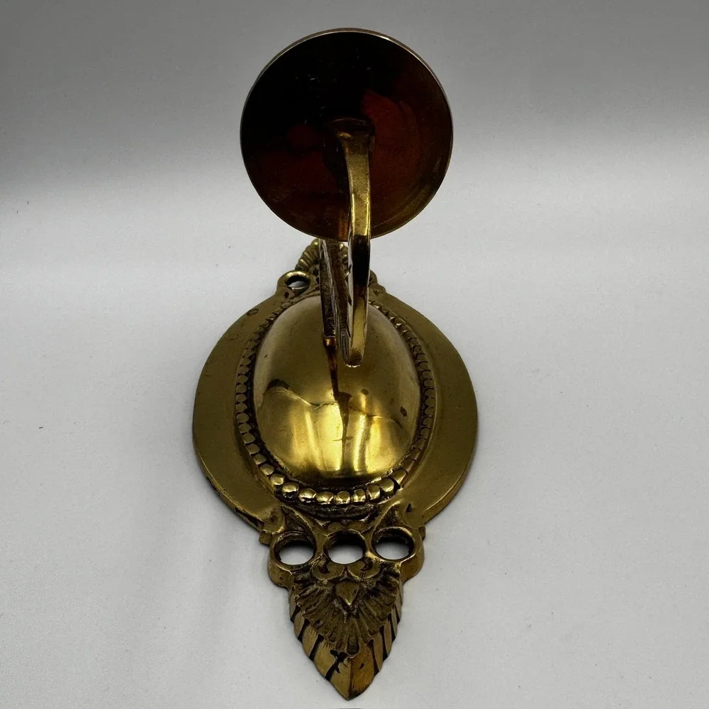 Vintage Solid Brass Wall Sconce Candle Holder‎ Ornate Scrolled Oval Backplate